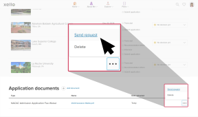 Three-dot menu open next to the student's fee waiver form. The menu options are Send request or Delete. The cursor is over Send request